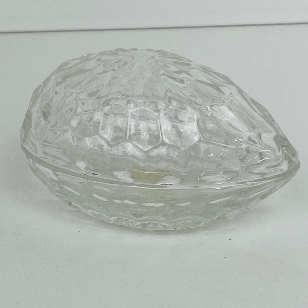 Crystal Zajecar Trinket Box Walnut Lidded Dish Clear 24% Lead Crystal Yugoslavia